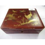 Japanese red lacquered and chinoiserie decorated box containing a collection of various Victorian