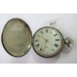 19th Century English silver cased keywind hunter pocket watch, the enamel dial with Roman numerals