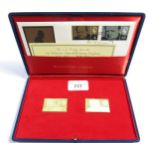 18ct yellow gold Churchill Commemorative two proof stamp set, in original box with paperwork and