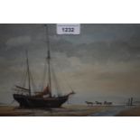 Brian Ottley, pair of watercolour coastal scenes, beach and fishing vessels being unloaded,