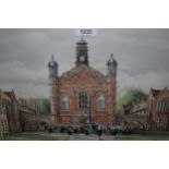 Brian Ottley, watercolour, Christs Hospital near Horsham with band to the foreground, 10ins x 14ins,