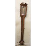 Reproduction mahogany and line inlaid stick barometer in George III style, the silvered brass dial