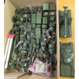 Box containing a quantity of mainly Britains military vehicles, guns and accessories including two