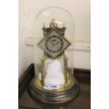 Edwardian brass three hundred day clock having square silvered dial with Roman numerals under
