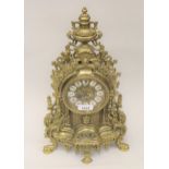 Reproduction gilt brass ornate mantel clock with battery movement