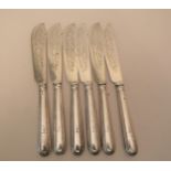 Set of six Victorian silver fish knives with silver handles and engraved blades, 14.5oz There are