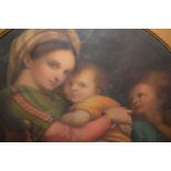 After Raphael, 19th Century circular oil on canvas, the Madonna and infant Christ with infant,