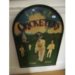 Modern antique style pub sign in high relief of a Victorian cricketer, 36ins high x 24ins wide