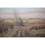 Mervyn Goode, 20th Century oil on canvas, Winter dusk at Priors Dean fields, signed, 19.5ins x 29.
