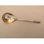Antique Continental silver Apostle spoon, the oval bowl with a gilded interior, the reverse engraved