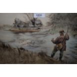 Henry Wilkinson, Limited Edition hand coloured etching, No. 127 of 250, figure fishing, signed in