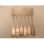 Set of six Continental white metal Fiddle pattern table forks