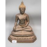 Far Eastern bronze figure of seated Buddha (signs of gilding), 13ins high