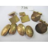 Three pairs of 9ct gold cufflinks, 20g