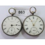 Two small 19th Century English silver cased keywind open face pocket watches, one inscribed ' F.
