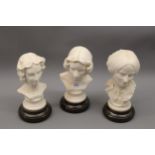 Set of three modern composition busts of the Bronte sisters, 9ins high approximately