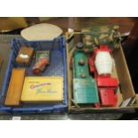 Three various Marx model vehicles together with a Japanese tin plate clockwork robot by Yone and a