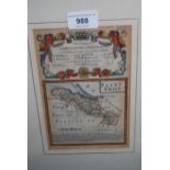 Pair of small framed antique coloured maps of Flintshire and Denbighshire (pages from Road Map