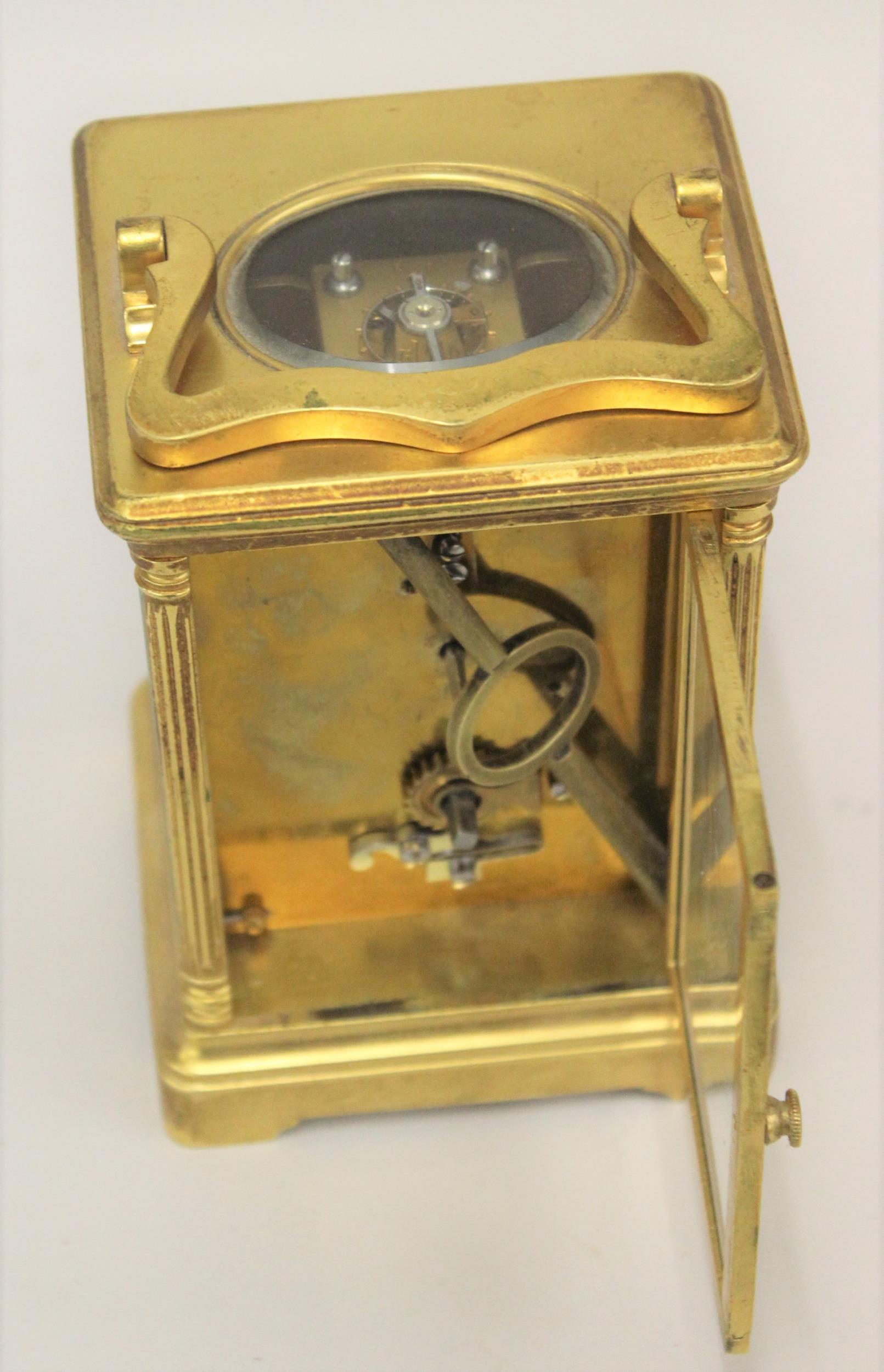 Good quality Mappin & Webb gilt brass carriage clock, the enamel dial with Roman numerals, 6.5ins - Image 2 of 2