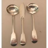 Pair of Victorian silver Fiddle pattern sauce ladles, London 1852 together with a Victorian silver