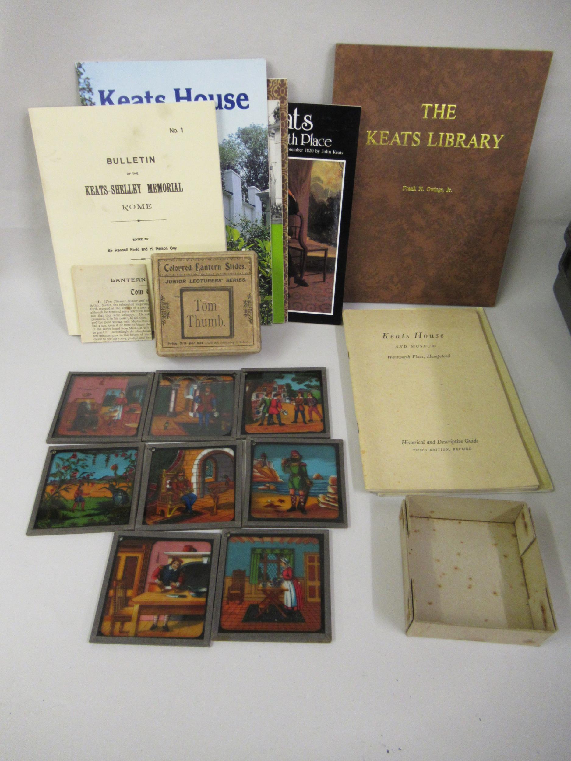 Small boxed set of eight coloured lantern slides ' Tom Thumb ', together with a quantity of booklets
