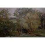 L. Wigglesworth R.B.A., monogrammed oil on canvas, landscape, inscribed verso ' Cotswolds, Near