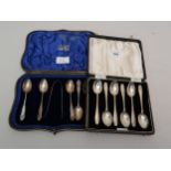 Cased set of six Birmingham silver coffee spoons of Art Deco design, together with a case containing