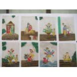 Group of twelve various Indian paintings on mica, each approximately 5ins x 3.75ins, unframed