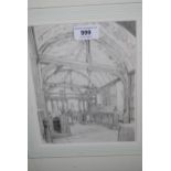 Alan T. Adams, group of four pencil drawings, studies of timber framed buildings and Gothic