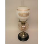 Victorian brass and glass oil lamp with opaque shade