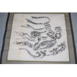 Oriental scroll picture of a figure, unsigned, 31ins x 35ins