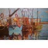 Martin Decent, artist signed Limited Edition coloured print, boats in a harbour, 18ins x 24ins,