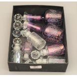 Small box containing a quantity of various 20th Century cut glass perfume bottles