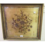 Late 18th Century silk embroidered picture of flowers (sun damage), gilt framed, 16ins x 17.5ins