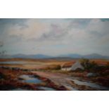 Tom Connolly signed oil on board, Irish landscape with dwelling, together with a pair of
