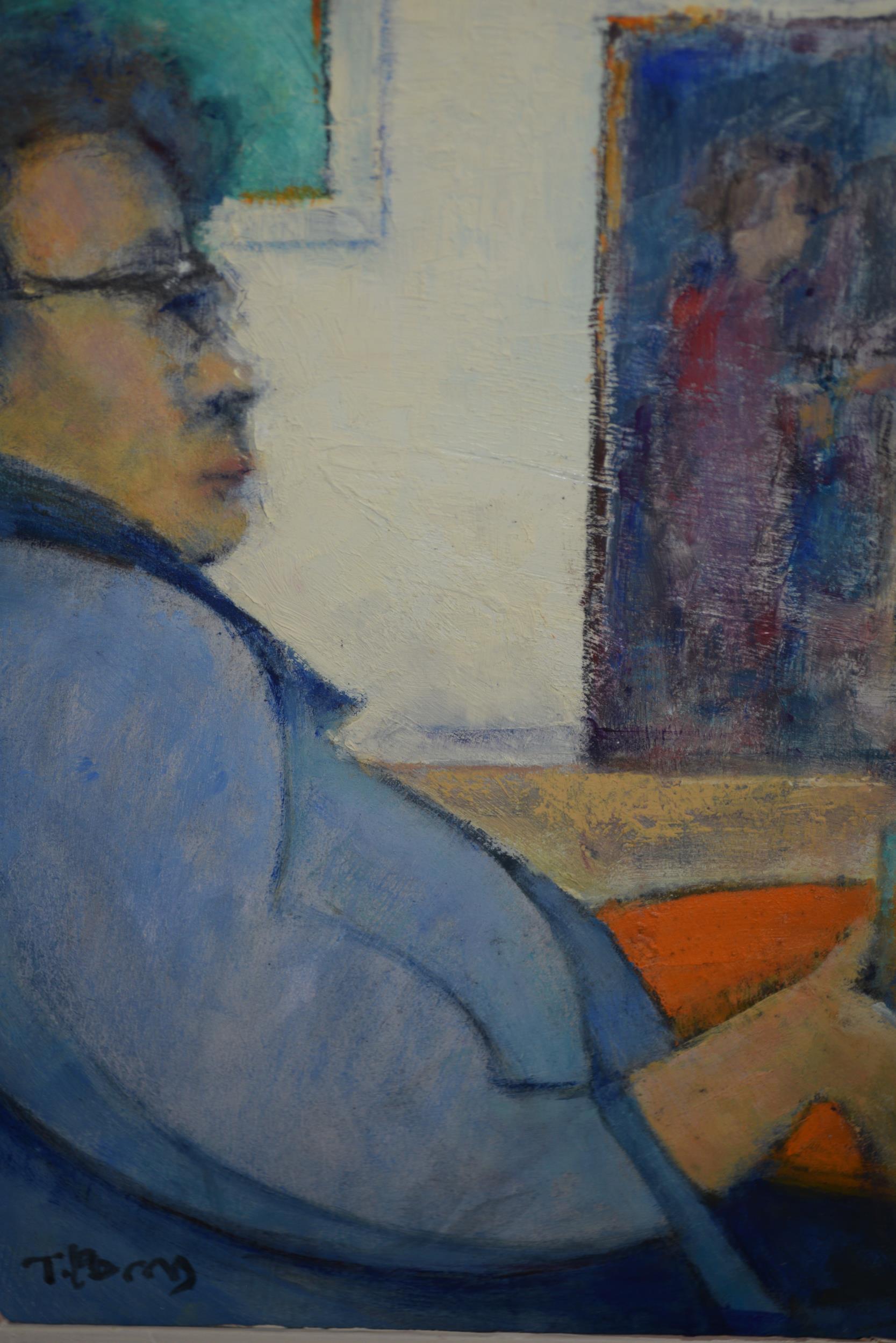 Mid 20th Century oil on board, seated figure, signed indistinctly, 9.5ins x 7ins, housed in a