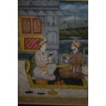 Two Indian watercolour heightened in gilt studies, figures in conversation and lady with deer,