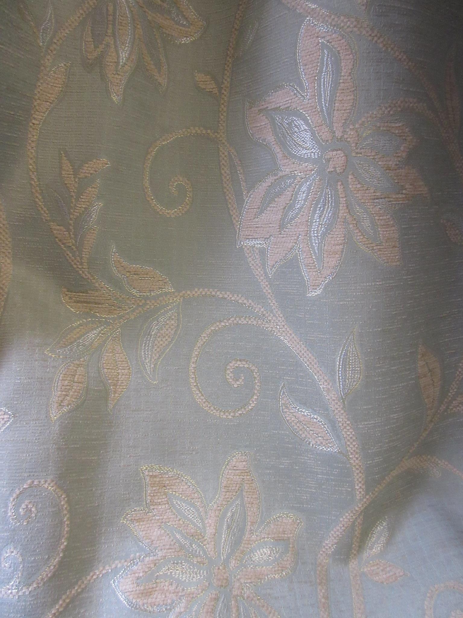 Pair of large pale blue floral brocade curtains, approximately 8ft drop together with a pair of - Image 6 of 11