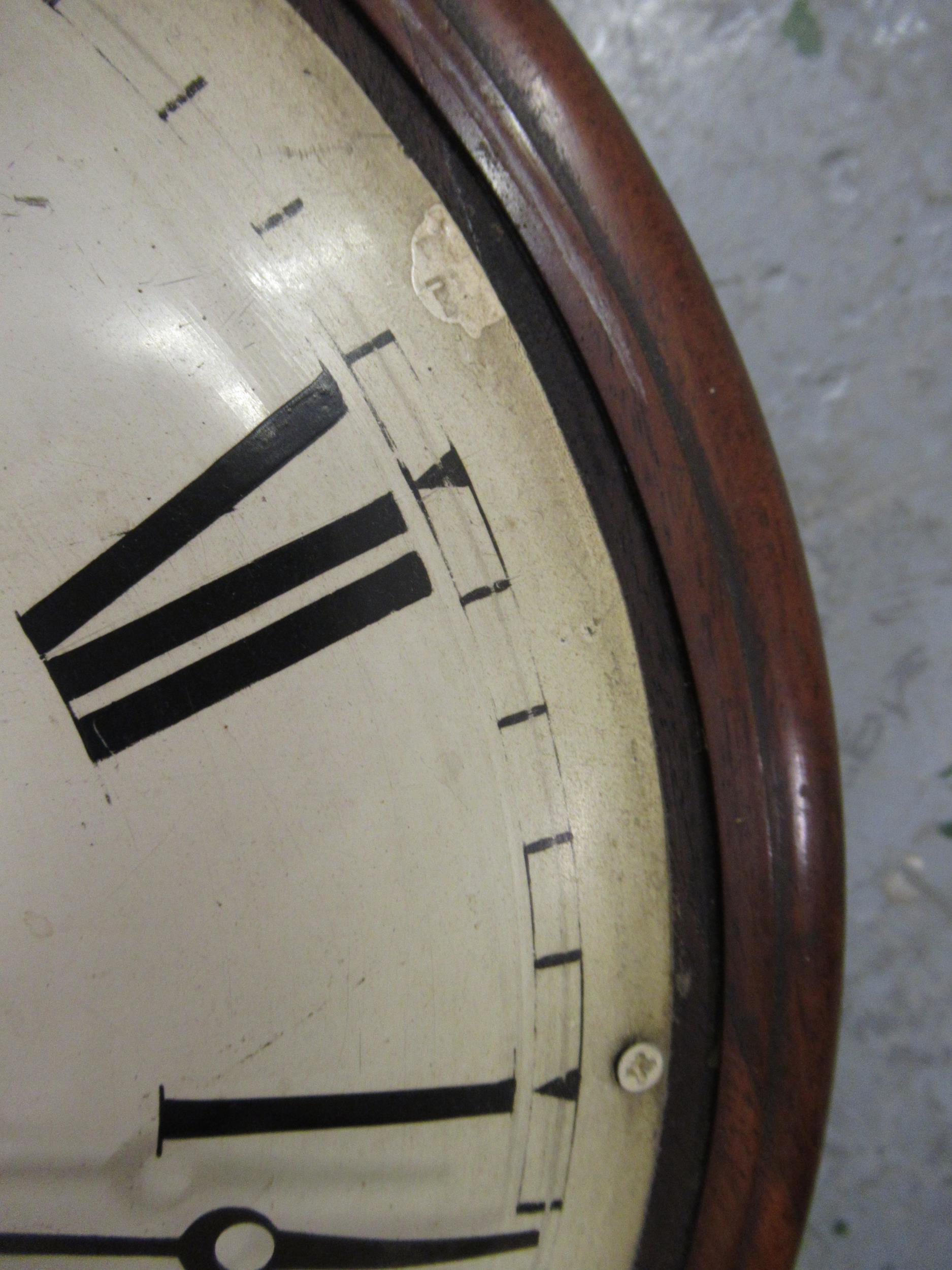 19th Century mahogany wall clock, the circular painted 12in convex dial with Roman numerals and - Image 6 of 14