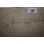 Sir Edward Coley Burne-Jones, pencil sketch, study of a child on a seesaw, 7.5ins x 9.5ins,