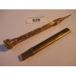 Good quality Victorian yellow metal propelling pencil, together with a 9ct gold cased pencil