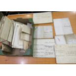 Box containing a quantity of miscellaneous antique vellum deeds and indentures etc. There are twenty