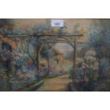 Thomas Kingston, watercolour, garden scene, signed and dated 1912, 11ins x 17.5ins, gilt framed