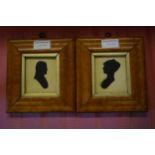 Group of five various 19th/20th Century maple framed silhouette framed portrait miniatures