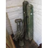 Pair of early 20th Century wooden and cast iron tennis net posts (at fault)