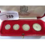 1938 Four coin Maundy set in original red Morocco leather covered case