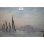 Early 20th Century oil on canvas board, sailing barges and paddle steamer in an estuary, signed