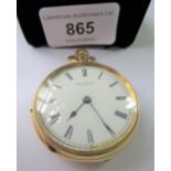 Small 18ct gold cased keyless open face pocket watch, the enamel dial with Roman numerals