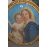 Oval gilt framed pastel, the Madonna and child, 23ins x 19ins