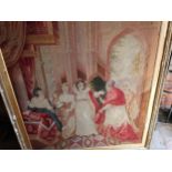 Large 19th Century needlepoint picture, classical figures in an interior, gilt framed with plaque